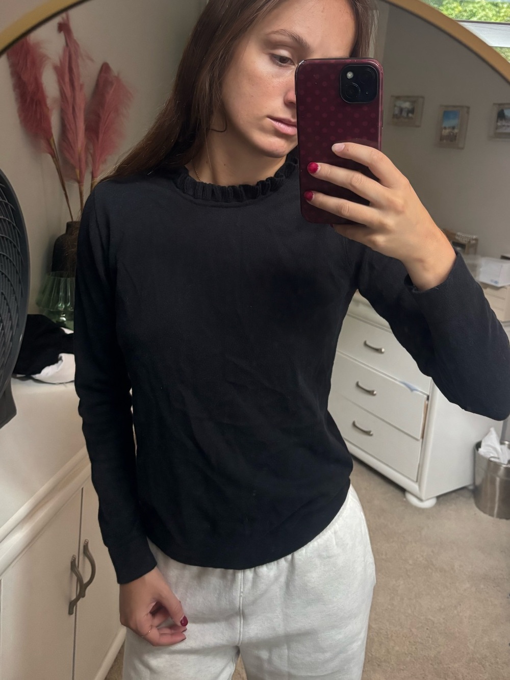 J.Crew Black Ruffle-Neck Long Sleeve Top - Women